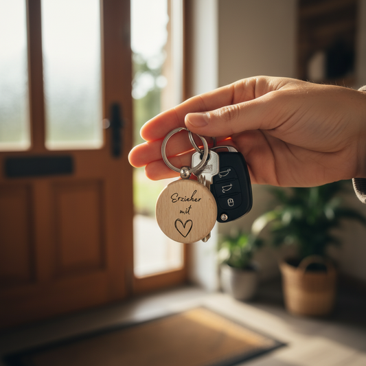 Personalisierter Holz-Schlüsselanhänger für Erzieherinnen und Erzieher