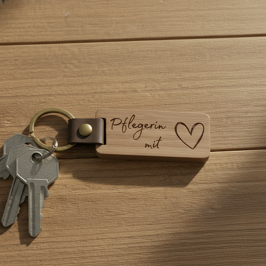 Rechteckiger Walnussholz-Schlüsselanhänger für Pflegerin und Pfleger – Personalisiert