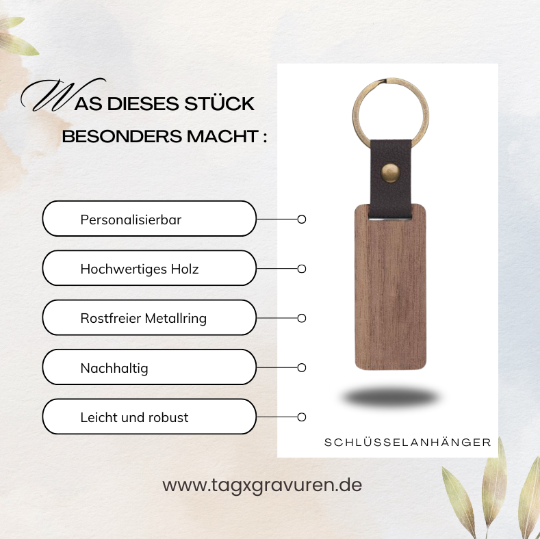 Rechteckiger Walnussholz-Schlüsselanhänger für Erzieherinnen und Erzieher – Personalisiert