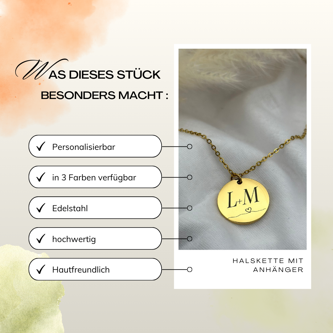 Personalisierte Edelstahl Halskette mit gravierbarem 20 mm Münzanhänger