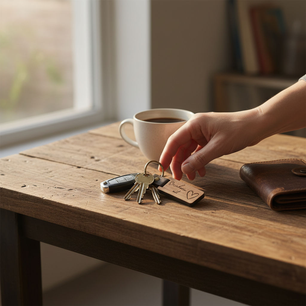 Rechteckiger Walnussholz-Schlüsselanhänger für Erzieherinnen und Erzieher – Personalisiert