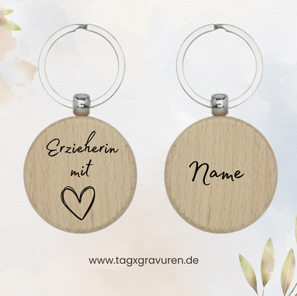 Personalisierter Holz-Schlüsselanhänger für Erzieherinnen und Erzieher