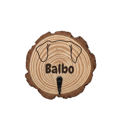 Hundeleinen-Halter aus Holzscheibe mit Name & Motiv