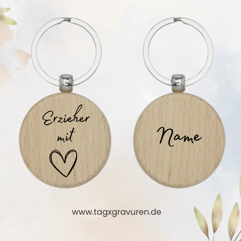 Personalisierter Holz-Schlüsselanhänger für Erzieherinnen und Erzieher