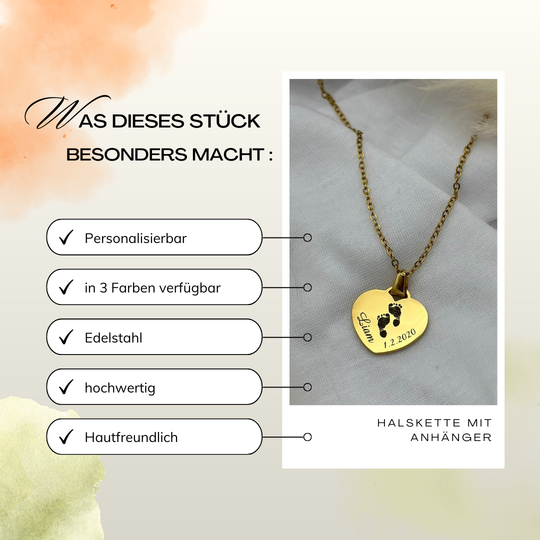 Geburts-Halskette aus Edelstahl mit Herzanhänger