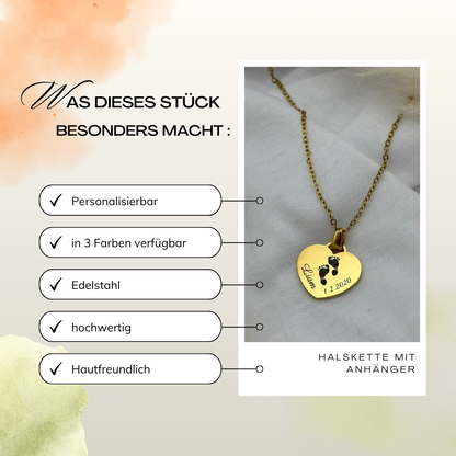 Geburts-Halskette aus Edelstahl mit Herzanhänger
