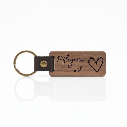 Rechteckiger Walnussholz-Schlüsselanhänger für Pflegerin und Pfleger – Personalisiert