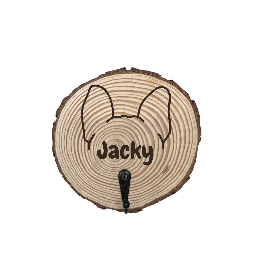Hundeleinen-Halter aus Holzscheibe mit Name & Motiv