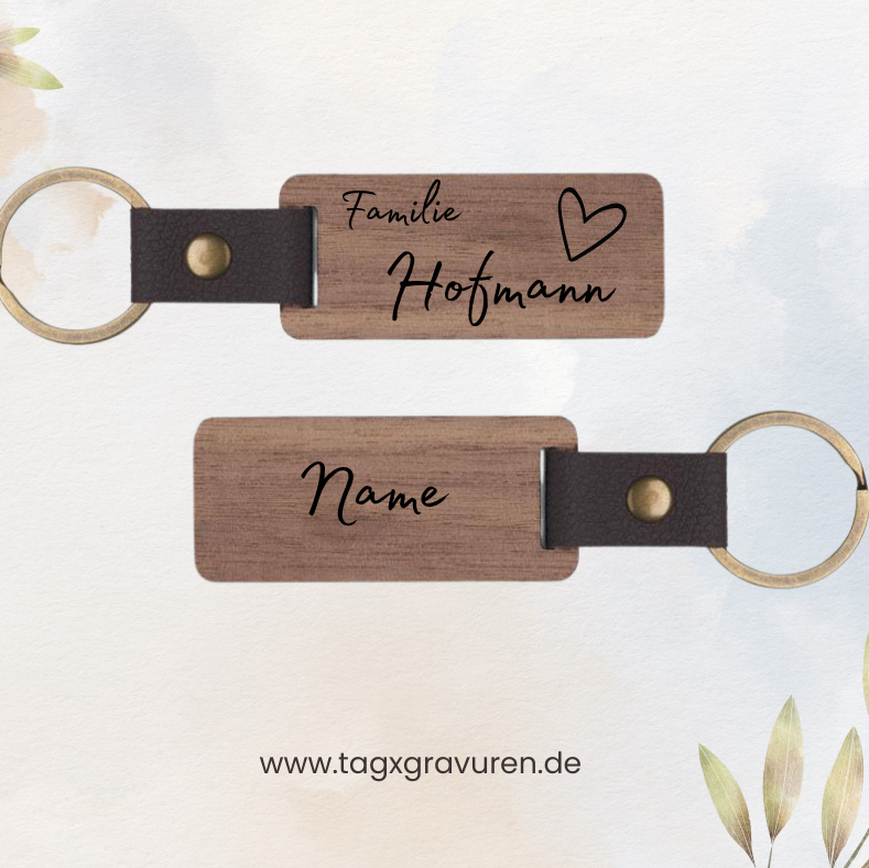 Personalisierter Walnussholz-Schlüsselanhänger – Familie & Nachname