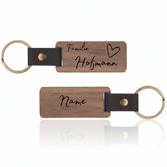 Personalisierter Walnussholz-Schlüsselanhänger – Familie & Nachname