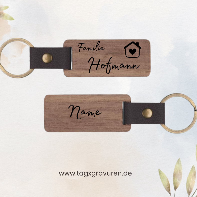 Personalisierter Walnussholz-Schlüsselanhänger – Familie & Nachname
