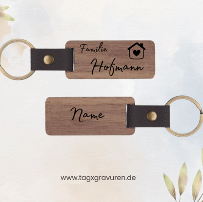 Personalisierter Walnussholz-Schlüsselanhänger – Familie & Nachname