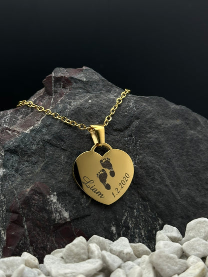 Geburts-Halskette aus Edelstahl mit Herzanhänger