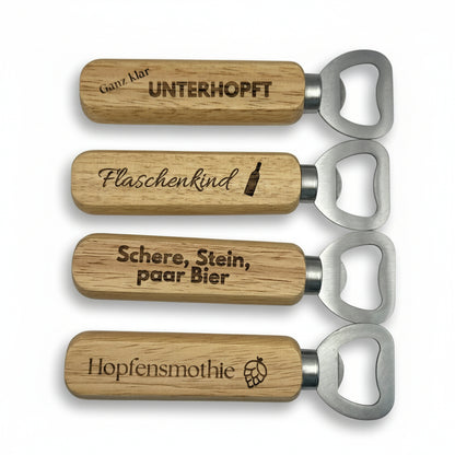Flaschenöffner mit Holzgriff und wählbaren Motiven