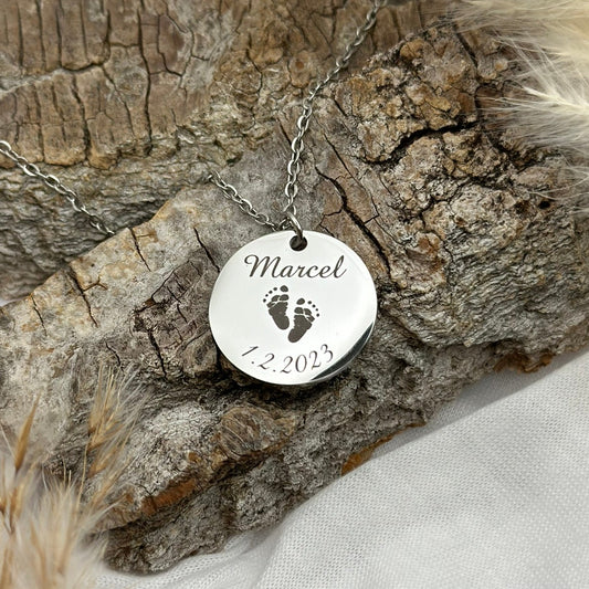 Geburts-Halskette aus Edelstahl – Münzanhänger