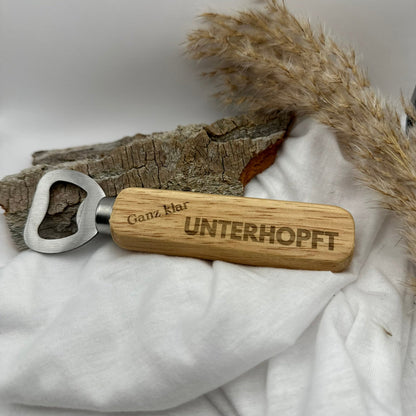 Flaschenöffner mit Holzgriff und wählbaren Motiven
