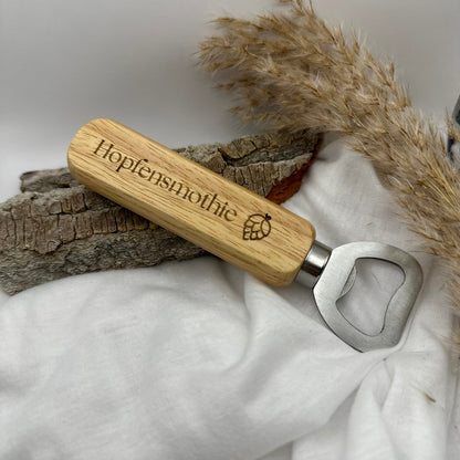 Flaschenöffner mit Holzgriff und wählbaren Motiven