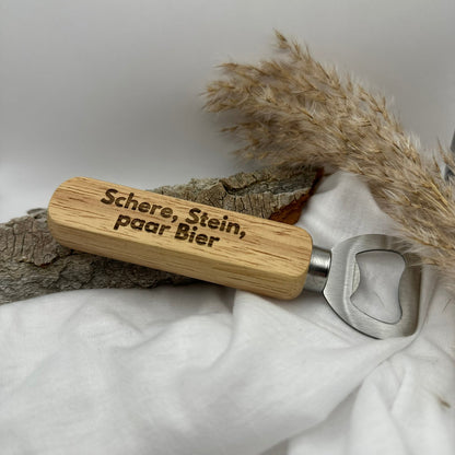 Flaschenöffner mit Holzgriff und wählbaren Motiven