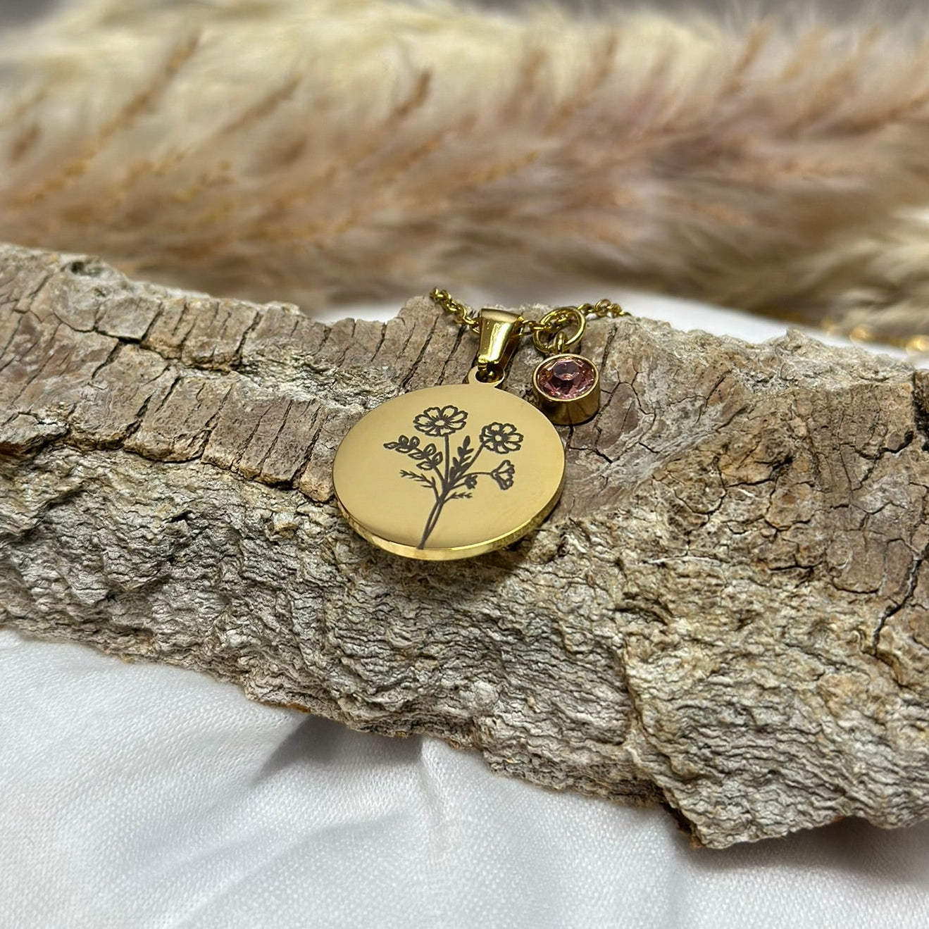 Personalisierte Halskette – Geburtsblume & Geburtsstein