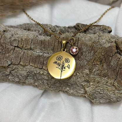 Personalisierte Halskette – Geburtsblume & Geburtsstein