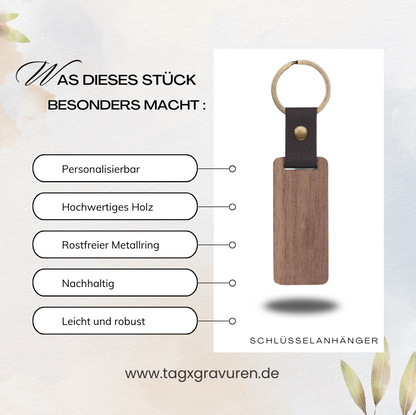 Rechteckiger Walnussholz-Schlüsselanhänger für Erzieherinnen und Erzieher – Personalisiert