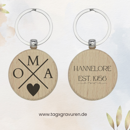 Holz Schlüsselanhänger mit Gravur – Geschenk für Oma & Opa
