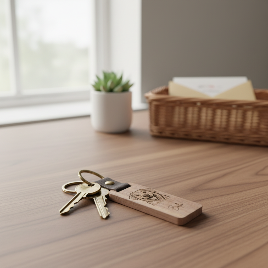 Personalisierter Schlüsselanhänger aus Walnussholz mit Gravur