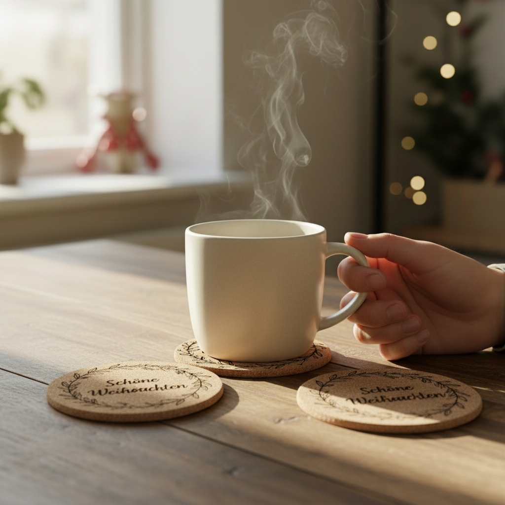 Runde Kork-Untersetzer – Personalisierbare Weihnachtsmotive