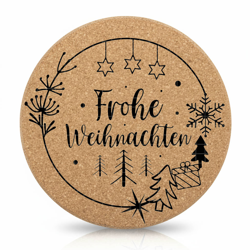 Runde Kork-Untersetzer – Personalisierbare Weihnachtsmotive