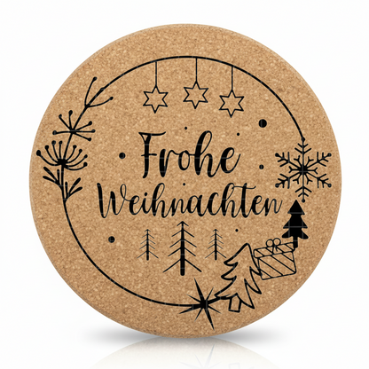 Runde Kork-Untersetzer – Personalisierbare Weihnachtsmotive