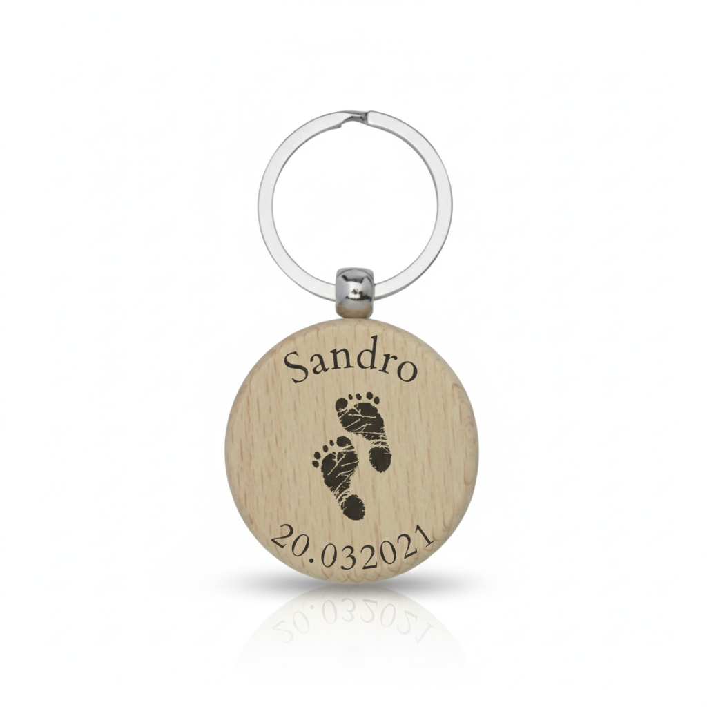 Personalisierter Holz-Schlüsselanhänger mit Baby-Daten