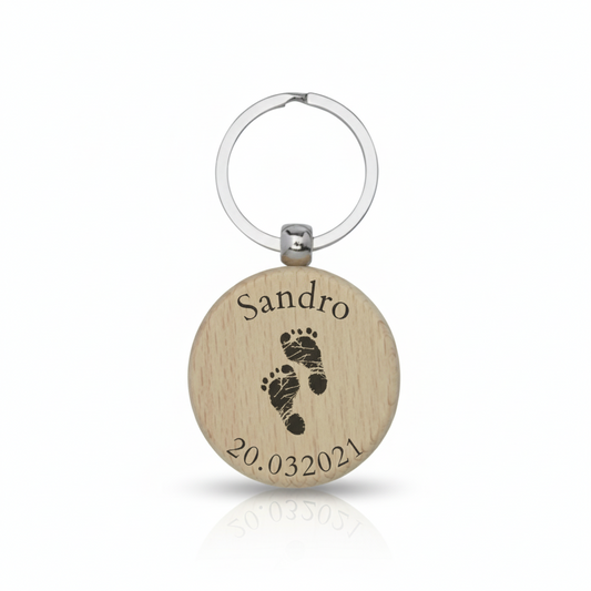 Personalisierter Holz-Schlüsselanhänger mit Baby-Daten